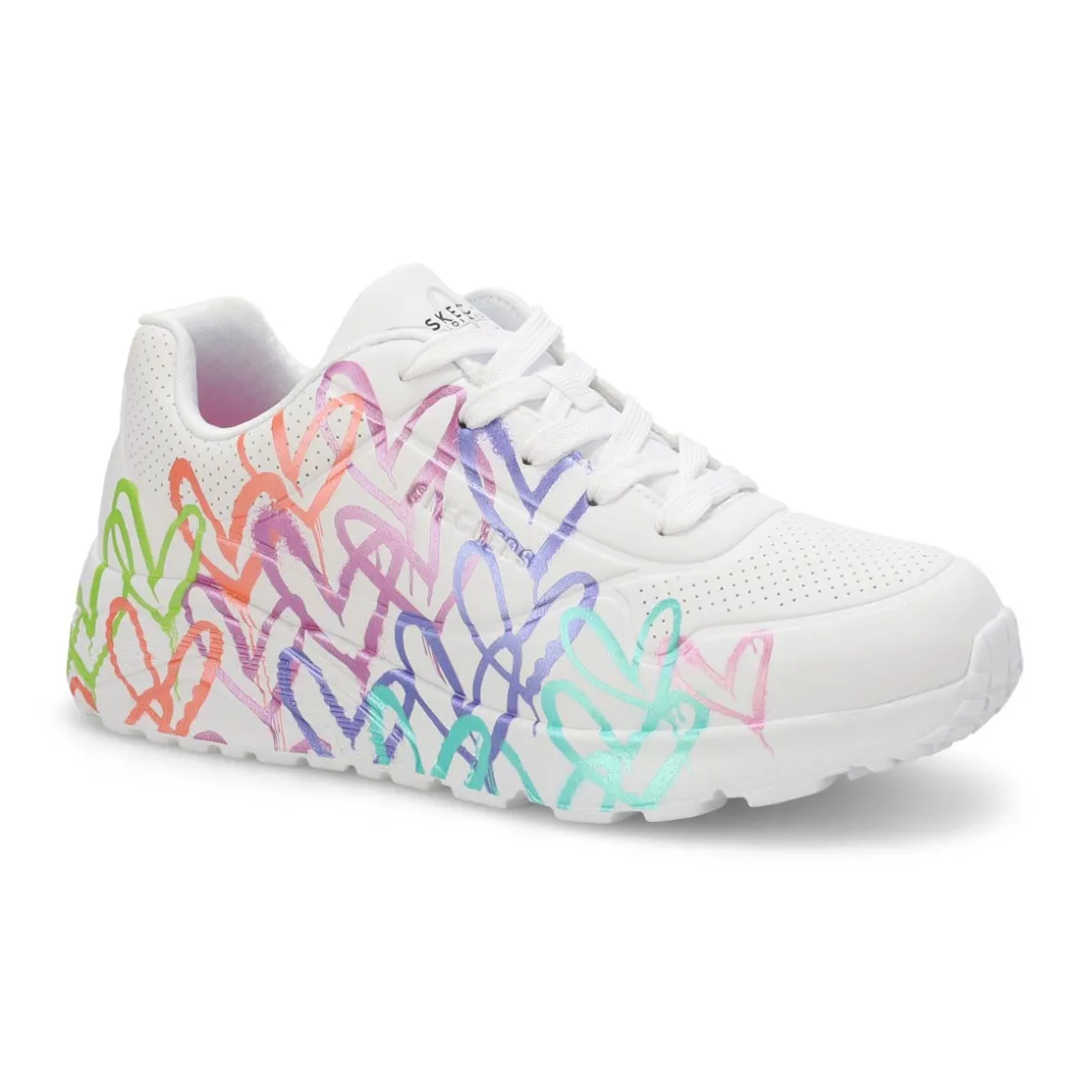 Skechers Uno Lite Goldcrown Rainbow Foil Heart Girls Clearance
