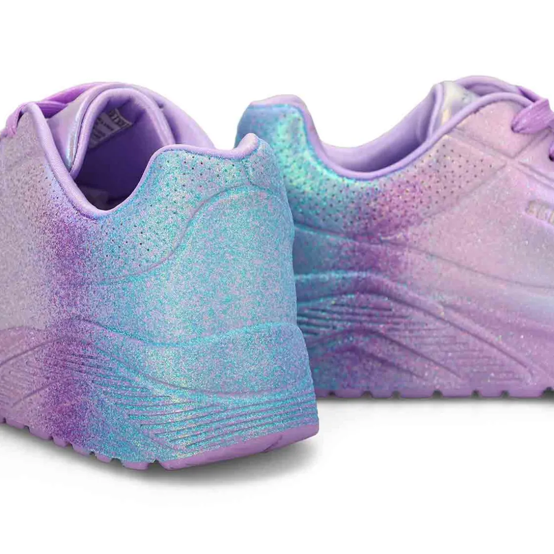 Skechers Uno Lite Goldcrown Rainbow Foil Heart Girls Clearance