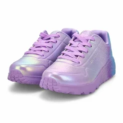 Skechers Uno Lite Goldcrown Rainbow Foil Heart Girls Clearance