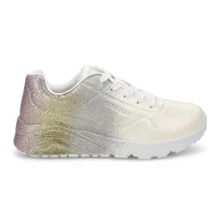 Skechers Uno Lite Goldcrown Rainbow Foil Heart Girls Clearance