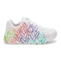 Skechers Uno Lite Goldcrown Rainbow Foil Heart Girls Clearance